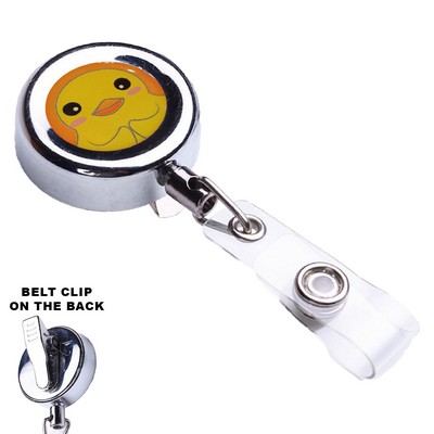 Zinc Alloy Concave Surface Round Badge Reel Holder w/ Bulldog Clip
